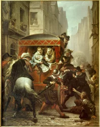 IV. Henrik halála: „IV. Henrik francia király meggyilkolása és Ravaillac letartóztatása”. IV. Henrik király (1553-1610) meggyilkolása és François Ravaillac (1578-1610) letartóztatása 1610. 05. 14-én, Párizsban, a Rue de la Ferronnerie-n