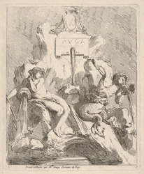 Tervezés egy szökőkúthoz, bal oldalán ülő nimfával és kagylót a szájához tartó tritonnal..., 1768.