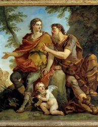 Télemakhosz története: „Télemakhosz meghallgatja Mentor tanácsát”. Charles Joseph Natoire (Charles-Joseph Natoire) festménye