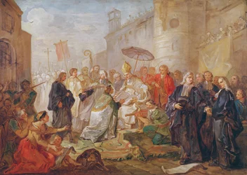 Monseigneur Nicolas-Joseph de Paris ünnepélyes belépése orléans-i püspökké 734-ben, 1745-ben