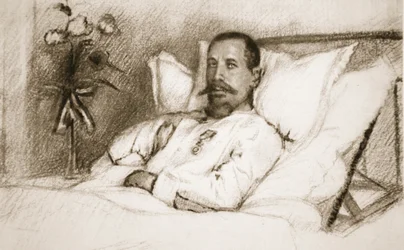 Egy vezető, akinek megsebesülését Sir Ian Hamilton csapásnak nevezte: Gouraud tábornok egy párizsi kórházban, a „The Illustrated War News” című kiadványból, 1915