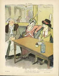 Illusztráció: Chas-Laborde (1886-1941) a Le Smile, 9. szám, 2013.02.27. - Üzlet - Éttermi kávézók, Divat, Kalap - Cupidite, Mohóság - Nők