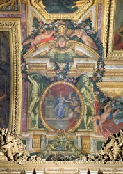A Hotel Royal des Invalides alapítása 1674-ben, mennyezeti festmény a Galerie des Glaces-ből