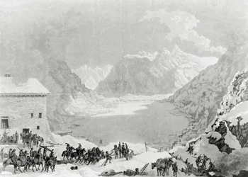 Napóleon Bonaparte (1769-1821) első konzul francia hadserege a Szent Bernát-hágóban, május 20.