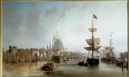 A roueni kikötő 1855-ben Charles Louis Mozin (1806-1862) festménye 1855 V. 1,77x2,87 m Rouen, Musee des Beaux Arts