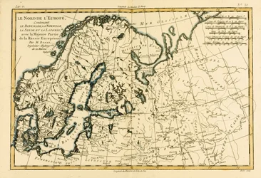 Észak-Európa, beleértve Dániát, Norvégiát, Svédországot és Lappföldet, Nyugat-Oroszország nagy részével, Guillaume Raynal (1713-96) Genfben megjelent Atlas de Toutes les Parties Connues du Globe Terrestre-ből,