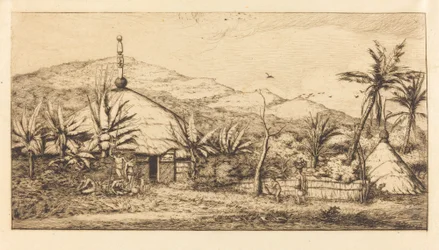 Új-Kaledónia: Nagy bennszülött kunyhó az úton Ballade és Poebo között, 1845 (Új-Kaledónia: Nagy bennszülött kunyhó az úton Baladetól Puebóig, 1845)