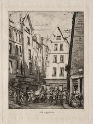 Pirouette Street, a piacok közelében, Párizs, 1860.