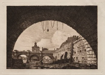 Az Új híd és a Szamaritánus az első boltív alól nézve..., 1855.