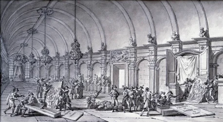 A műalkotások kifosztása Bonaparte Napóleon alatt: „A Correge-i Madonnát (Antonio Correggio) a pármai Akadémiáról vették át, és 1796 májusában adták át a francia kurátoroknak”. Charles Meynier (1768-1832) rajza kínai tintával. Homályos. 0,17x0,32 m