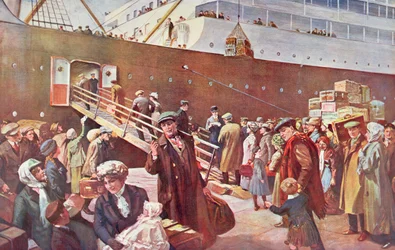 Kivándorlók Kanadába utaznak az RMS Empress fedélzetén, Liverpoolban