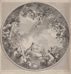 Szent Lajos kardját Krisztusnak ajándékozza, mennyezeti terv alapján, 1755-90.