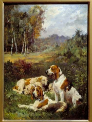 Négy vadászkutya. Charles Olivier De Penne (1831-1897) festménye
