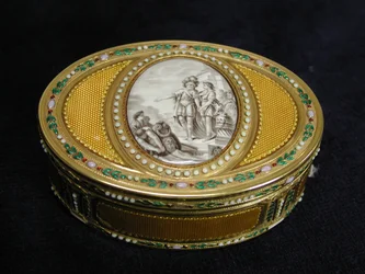 Télemakhosz Egyiptomból való távozását ábrázoló miniatűr tubákdoboz 1780-81.