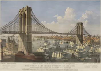 The Great East River Suspension Bridge, pub. 1874, Currier & Ives