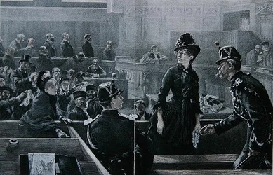 A felmentő ítélet után, Michelet metszete, a "Le Monde Judiciaire"-ből a "Paris Illustre"-ban.