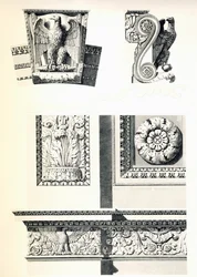 Dekoráció sasokkal, rozettákkal és akantuszlevelekkel a Diadalívhez, Charles Percier (1764-1838) és Pierre Francois Leonard Fontaine (1762-1853), metszet: Louis Pierre Baltard (1764-1846), részlet, Franciaország
