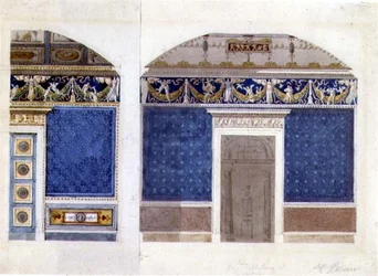 Terv egy empire palota enteriőrjéhez, 1810 körül (akvarell és gouache, papír)