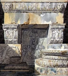 Romtöredékek, Charles Percier és Pierre Francois Leonard Fontaine (1762-1853) kocsma „Paloták, házak és egyéb modern épületek, Dessines a Rome” 20. táblájának címlapjának terve. Párizs