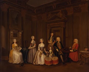 Algernon Seymour, Lord Hertford (később Somerset 7. hercege) portréja Tomkins Wardour ezredes, Browne ezredes, Lord Beauchamp, Frances, Lady Hertford, Lady Elizabeth Seymour és Miss Herbert társaságában.