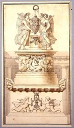 Terv egy római tábornok síremlékéhez, 1800 körül (kréta, toll és tus, mosás, papír)
