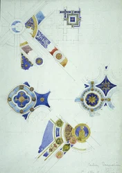 Mennyezeti dekoráció, Certosa di Pavia, 1891 (ceruza és akvarell papíron)