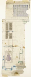 Szekrény kialakítása, felülnézetben, félig teljes méretű dekorpanel részleteivel, 1904