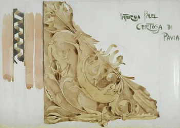 Intarsia Panel, Certosa di Pavia, 1891 (ceruza és akvarell papíron)