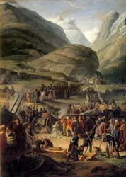 A francia hadsereg Bourg Saint Pierre-ben a Grand Saint-Bernard (Nagy Saint Bernard) átkeléséhez 1800.05.20. - Charles Thevenin (1764-1838) festménye