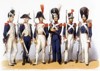 A francia hadsereg egyenruhái, Nemzeti Gárda (gyalogság), 18-19. század, metszette Charles Vernier (1831-1887)
