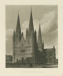 Lichfield katedrális – Nyugati front: akvatinta metszet, 1813