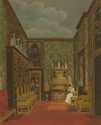 The Green Closet at Frogmore Pyne "A királyi rezidenciák története" című művéből, amelyet William James Bennett (1787-1844) vésett, 1819-ben.