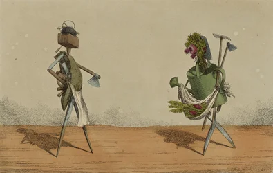 Animált munkaeszközök, 2. tábla, Nagy-Britannia ácsainak és kertészeinek szentelve, 1811 körül (kézzel színezett rézkarc)