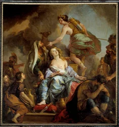 Iphigeneia feláldozása: Agamemnón király feláldozza lányát, hogy lecsillapítsa Artemisz haragját. Charles de Lafosse (1636-1716) festménye, 17. század. M. 2,24x2,12 m