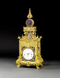 Egy nagyon ritka ormolu, pasztabetétes zenei automata asztali óra, valószínűleg Guangzhou, 1790 körül
