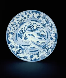 Kék-fehér edény halászokkal festett folyami jelenetben, Tianqi vagy Chongzheng, 1620-30 (porcelán)