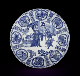 Harcosokkal festett kék-fehér kraak edény, Wanli, 1590-1610 (porcelán)