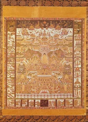 Kshitigarbha, a pokol bírája, Dunhuangból, Gansu tartományból (selyemre festve)
