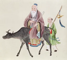 Lao-Tzu (604-531 körül) a bivalyán, majd egy tanítvány (papíron wc)