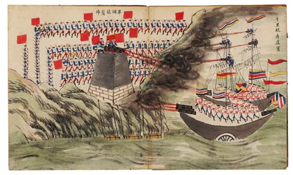 Tengeri csatajelenet a Dagu vagy Taku erődöknél, második ópiumháború, 1859