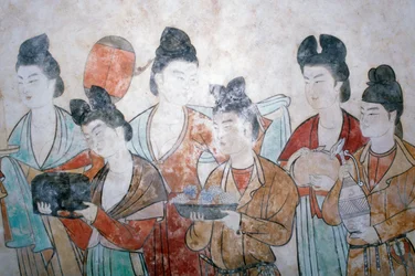 Ajándékfelajánlás, falfestés Wu Tse Tien sírjából, Chien sírok, Tang-dinasztia, Kína, Shan Xi, 8. század