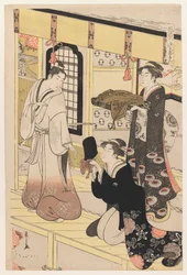 Hana no En, az Eight Views of Disguised Genjiből, 1790 körül (színes fatömbnyomat)
