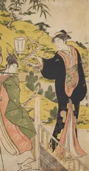 Junger Mann, der Flöte spielt, und Frau mit Laterne