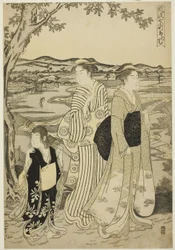 Papagáj Komacsi, A divatos hét komacsi (Furyu nana Komacsi) sorozatból, 1788 körül (színes fametszet; oban)