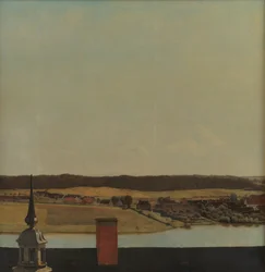 Frederiksborg kastély tetőgerince, kilátással a tóra, a városra és az erdőre