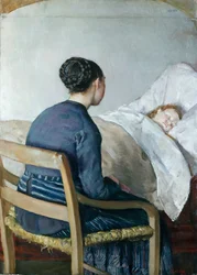 Anya beteg gyermeke ágyánál