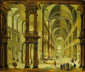 Egy képzeletbeli templombelső alakokkal,