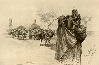 Nő és gyermek a Kobri el Gezira híd közelében, Kairó, 1898.