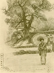 Nő napernyővel, Nagaszaki, Japán, 1898.