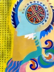 Kereszteslovag, 1999 körül (olaj, vászon, kollázs)